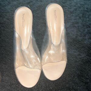 See through beige summer heels
